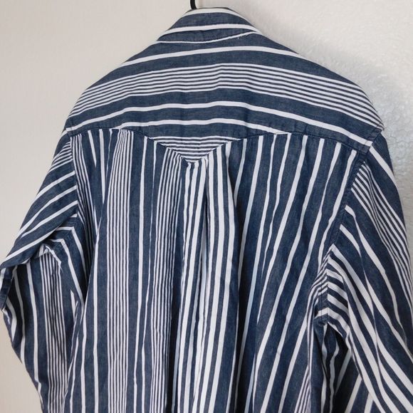 Longhorn Striped Button Up Shirt Adult L Cotton Collared Logo Long Sleeve Casual - Picture 7 of 8